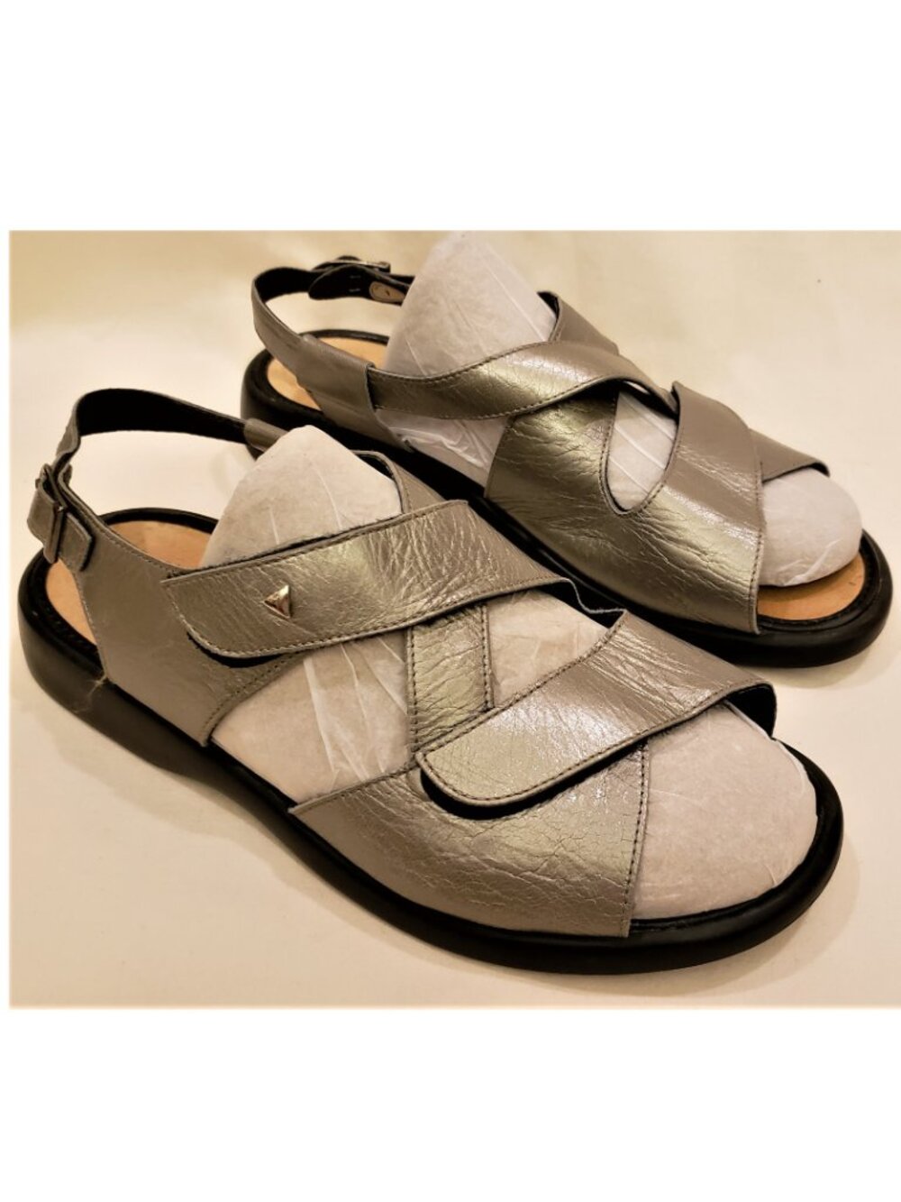 SOLIDUS Germany Natural Plus Comfort Leather Sandals Size-6.5 Gray